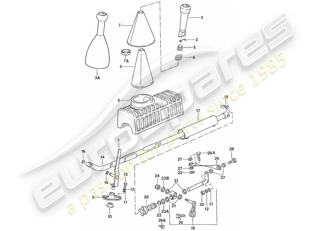 porsche 1989 (944) stellantrieb - für - manuelles getriebe teilediagramm