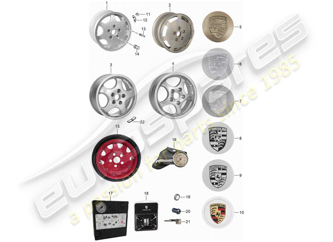 porsche 1994 (964) leichtmetallfelgen-ersatzteildiagramm