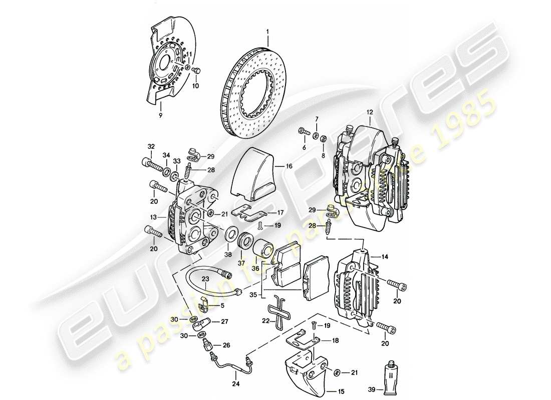 porsche 1985 (911) bremse - vorderachse ersatzteildiagramm