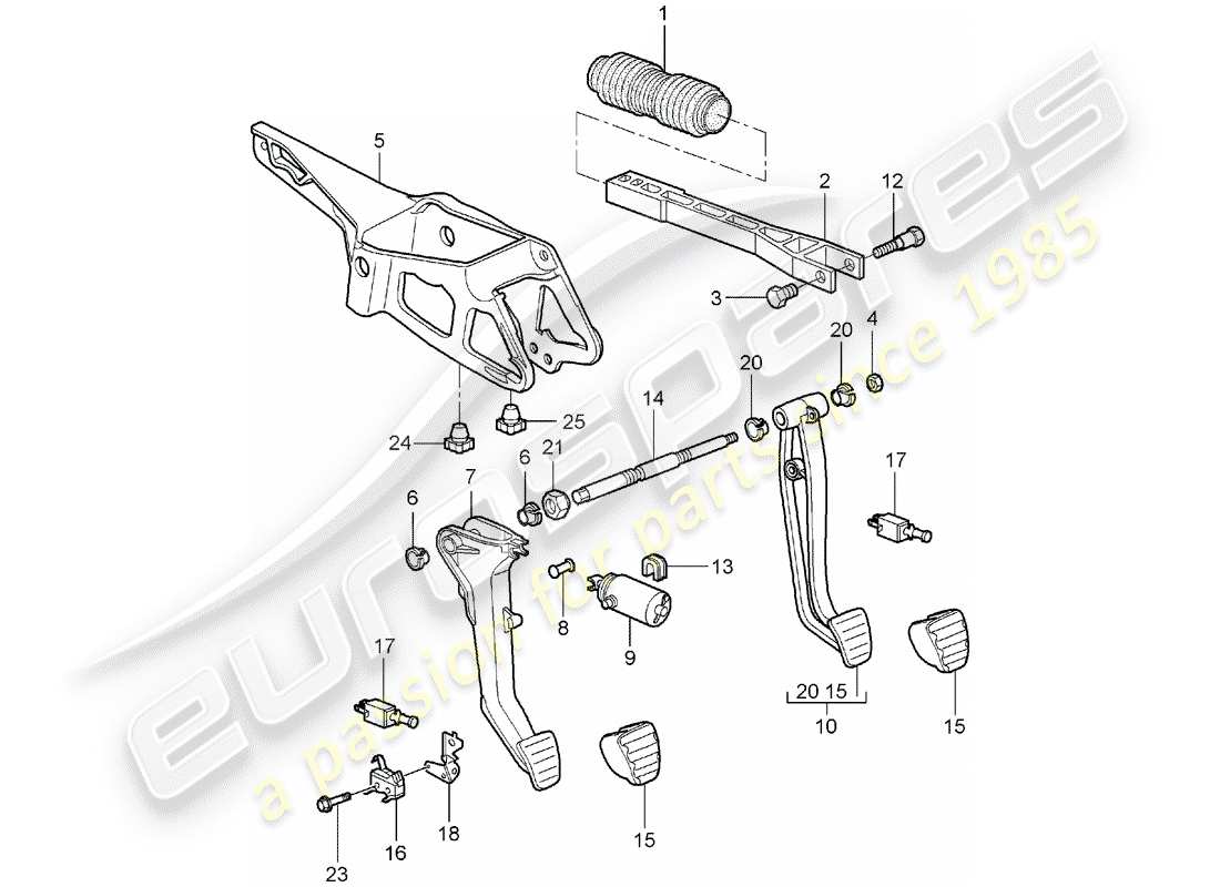 porsche 2008 (987 boxster) pedale teilediagramm