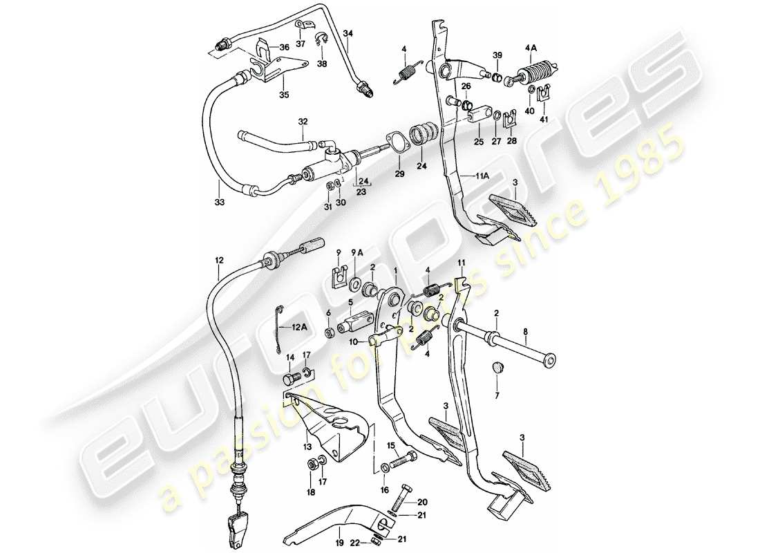 porsche 1984 (924) brems- und kupplungspedalen - cluster-ersatzteildiagramm
