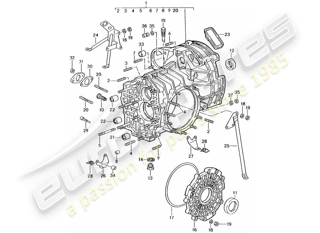 porsche 1994 (964) ersatzgetriebe - einbaubereit - getriebegehäuse teilediagramm