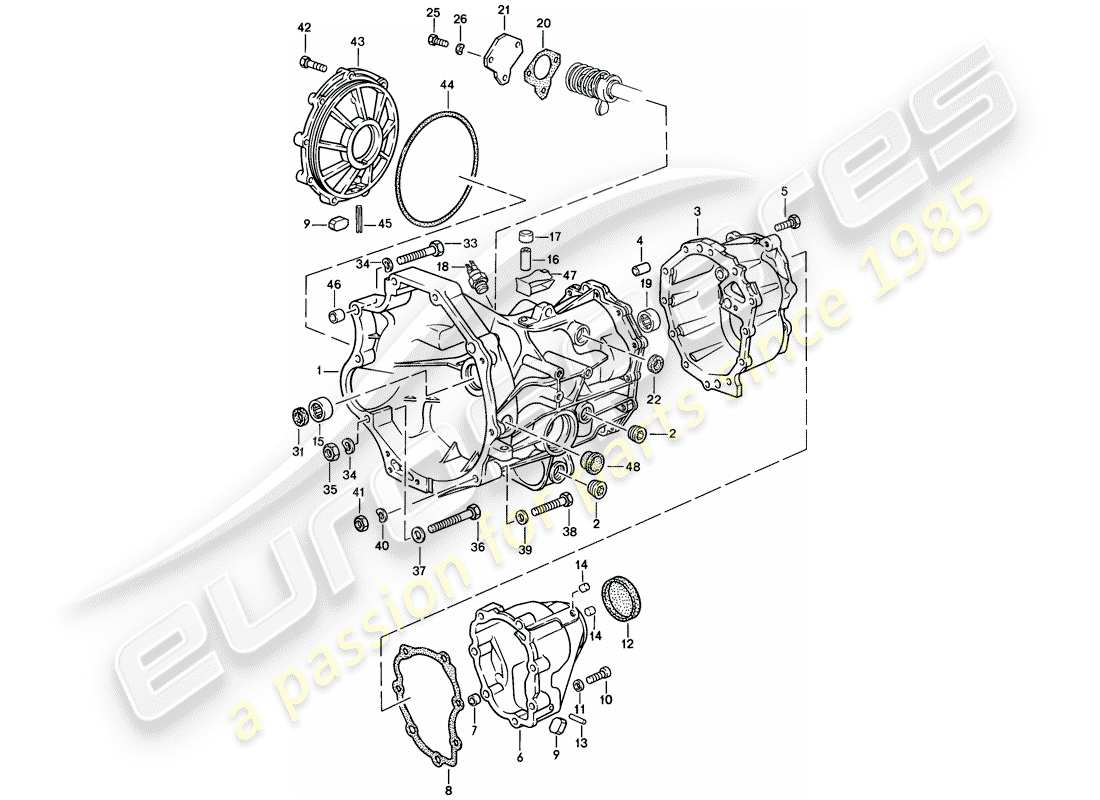 porsche 1982 (944) ersatzgetriebe - getriebegehäuse - schaltgetriebe teilediagramm