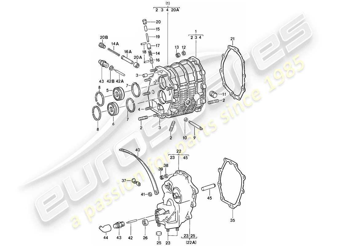 porsche 1986 (911) getriebegehäuse – getriebeabdeckung teilediagramm