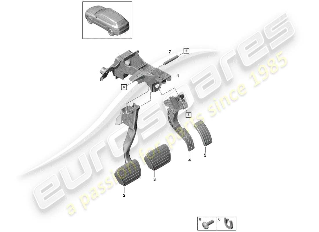 porsche 2020 (cayenne e3 9ya/9yb) brems- und beschleunigungspedalbaugruppe teilediagramm