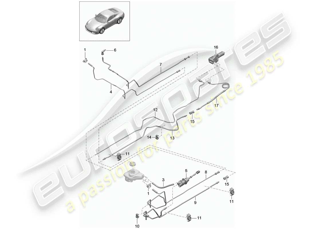porsche 2012 (991-1) hydraulische kupplung ersatzteildiagramm