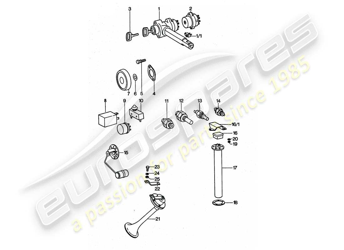 porsche 1975 (911 turbo) sensor - relais - hupe ersatzteildiagramm