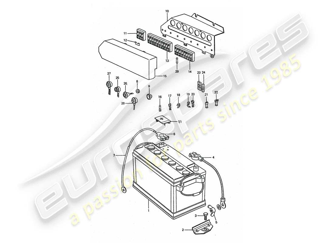 porsche 1976 (911 turbo) batterie - platte ersatzteildiagramm