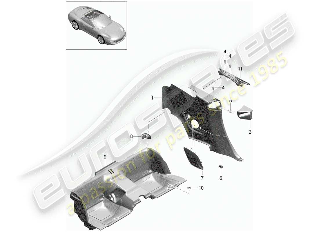 porsche 2012 (991-1) seitenverkleidung - ersatzteildiagramm