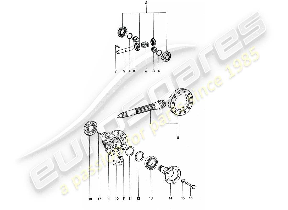 porsche 1975 (911 turbo) differential teilediagramm