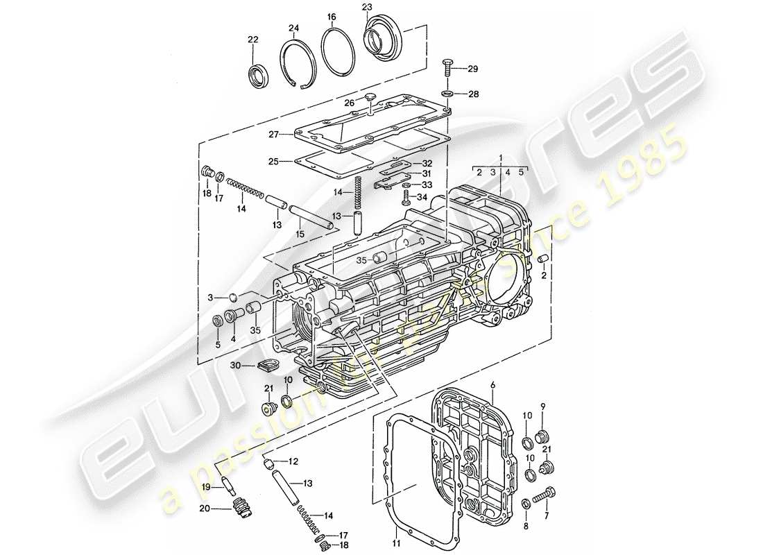 porsche 1989 (928) schaltgetriebe - ersatzgetriebe - getriebegehäuse ersatzteildiagramm