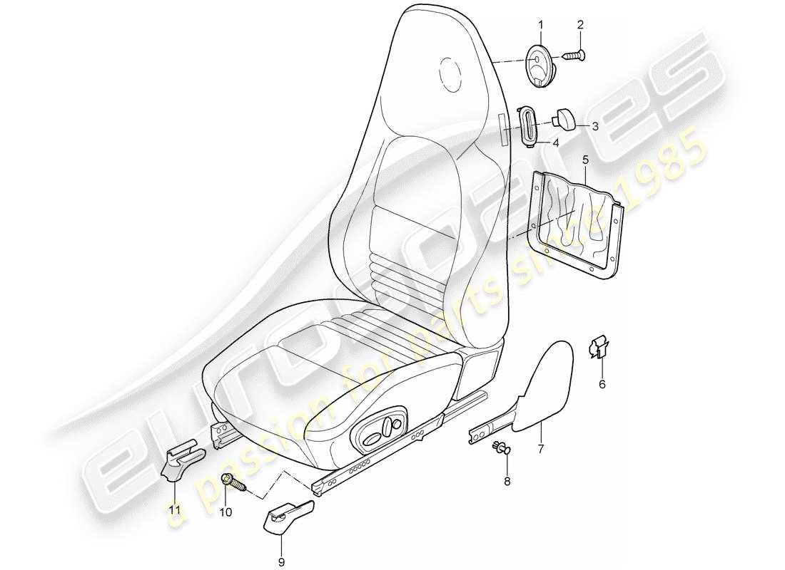 porsche 1998 (986 boxster) sitz - standardsitz - komfortsitz ersatzteildiagramm