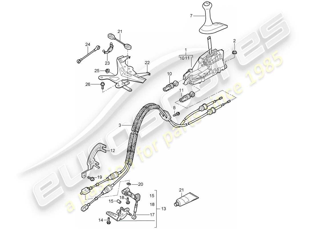 porsche 2007 (987 cayman) getriebesteuerung - teilediagramm