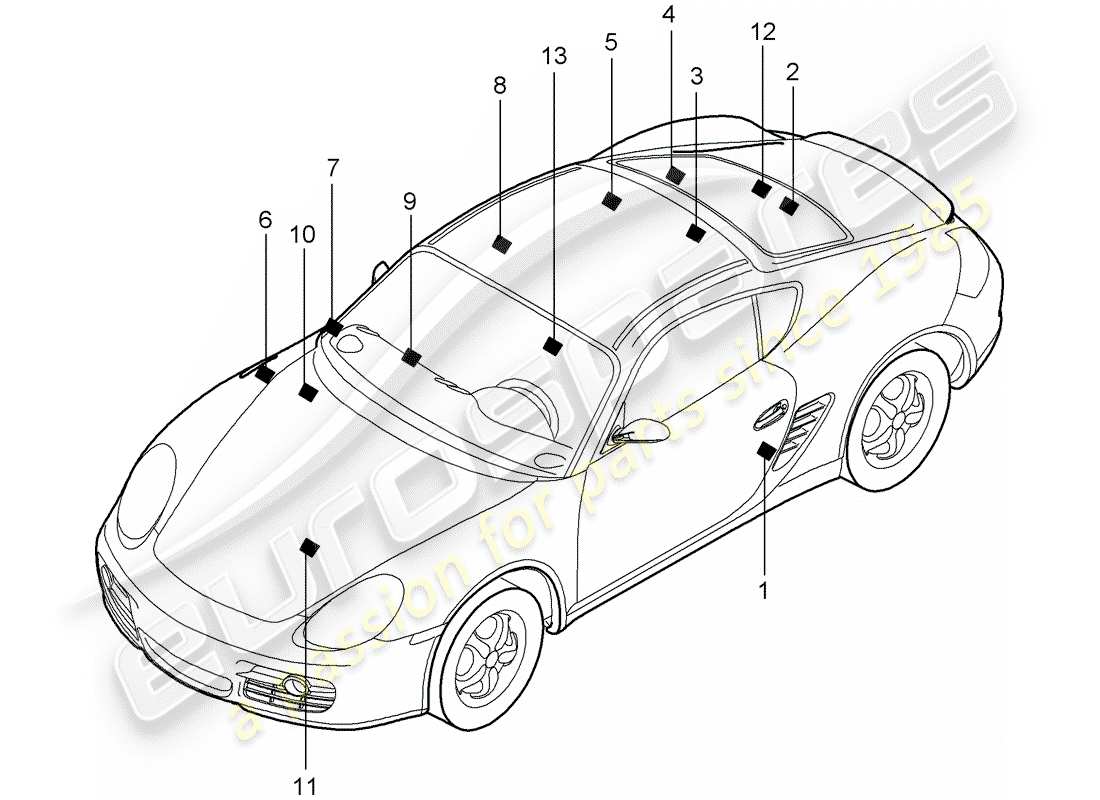 porsche 2009 (987 cayman) zeichen/hinweise teilediagramm