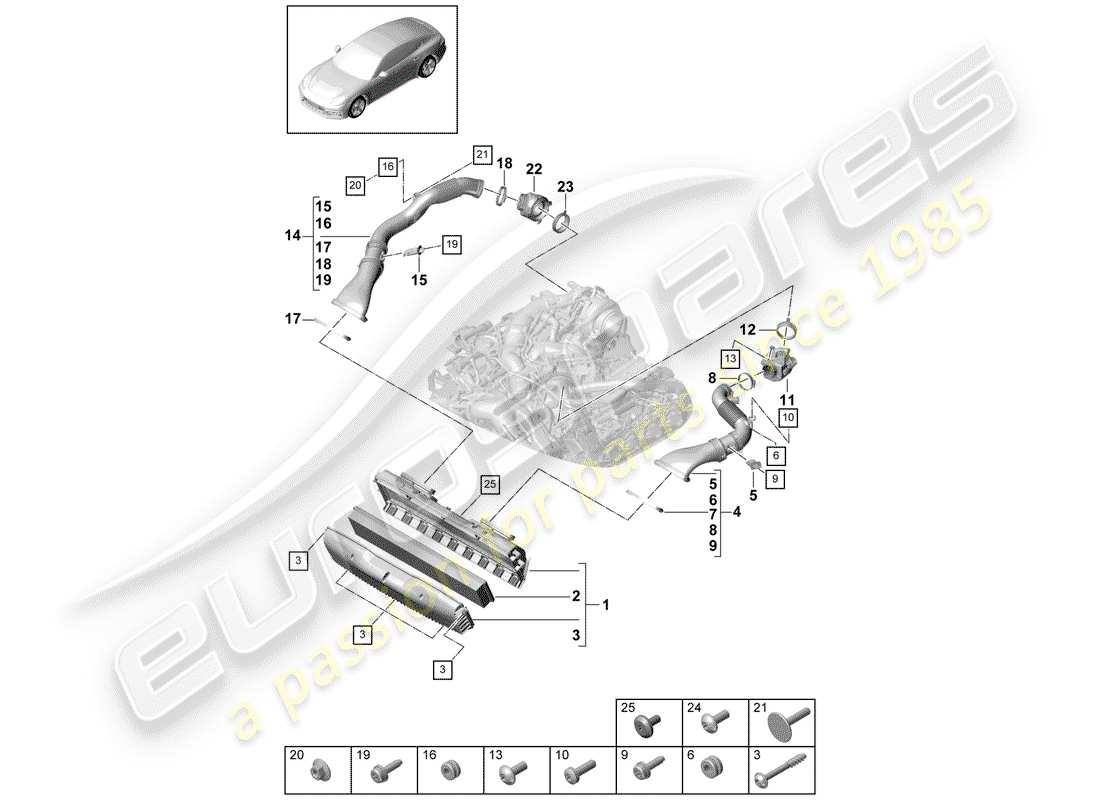 porsche 2019 (panamera 971-1) luftfiltergehäuse - ersatzteildiagramm