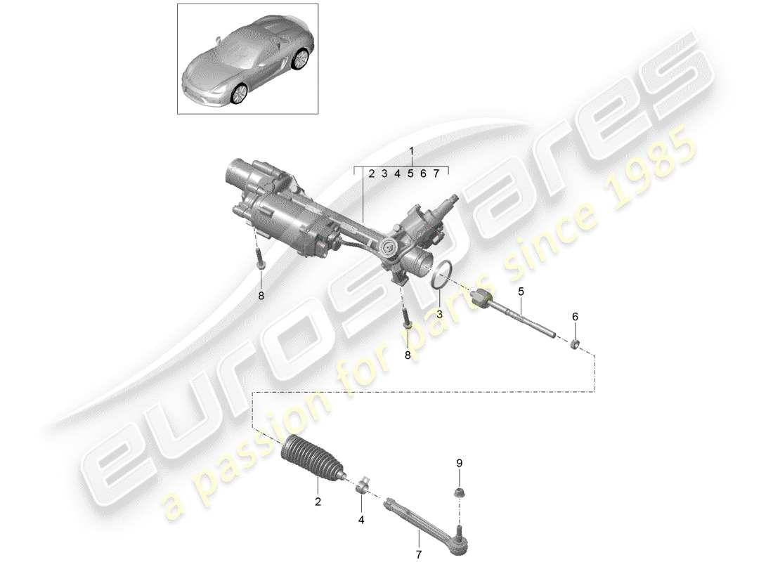 porsche 2016 (981 boxster spyder) lenkgetriebe teilediagramm