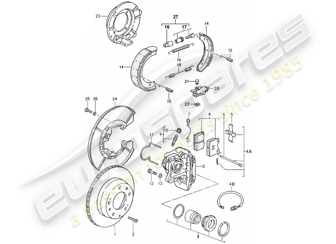porsche 1983 (944) scheibenbremsen - hinterachse ersatzteildiagramm