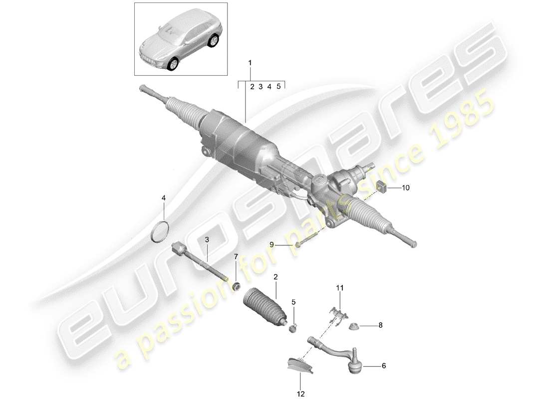 porsche 2017 (macan) lenkgetriebe teilediagramm