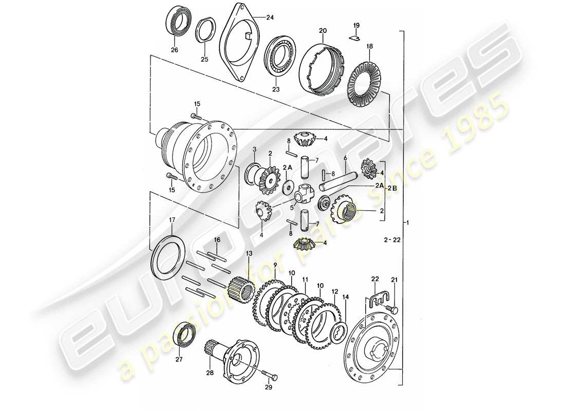 porsche 1988 (959) differential - hinterachse ersatzteildiagramm