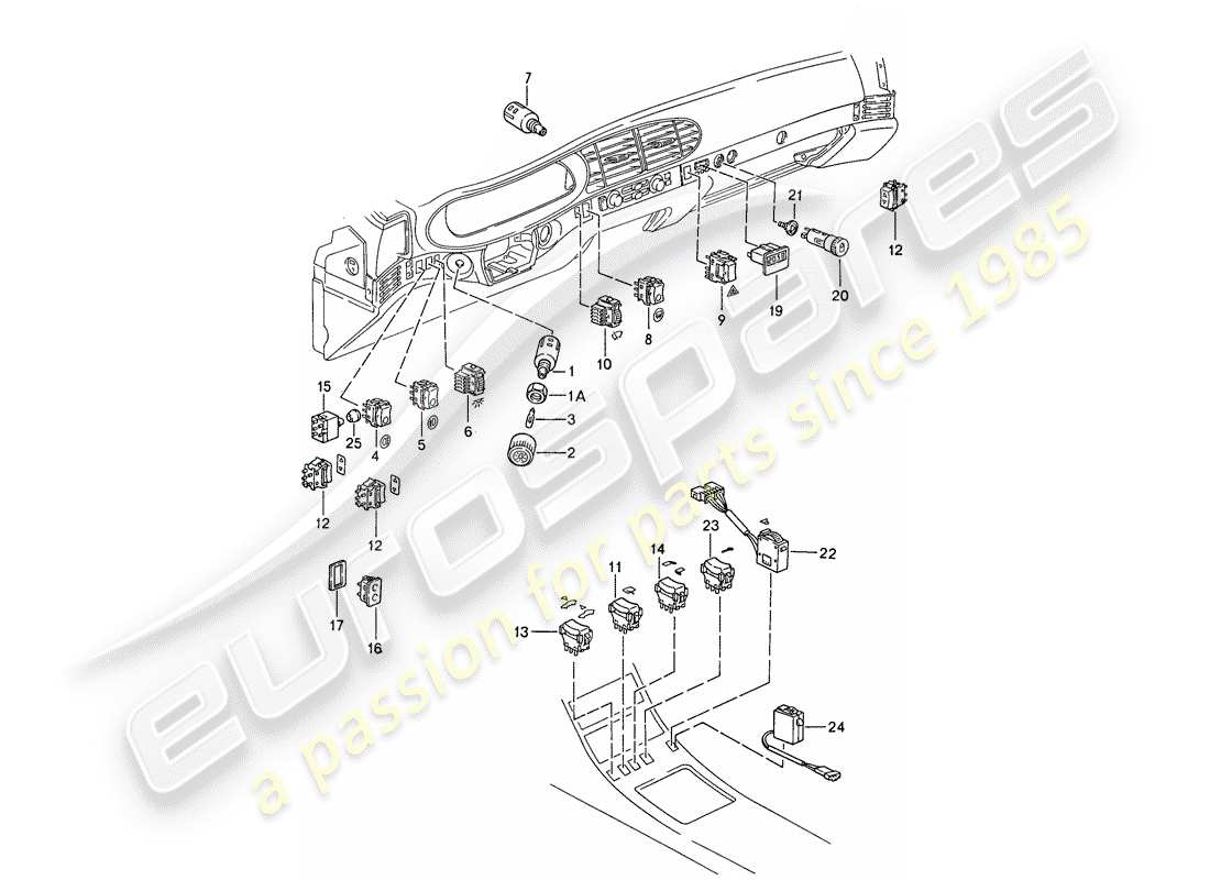 porsche 1989 (944) schalter - uhr teilediagramm