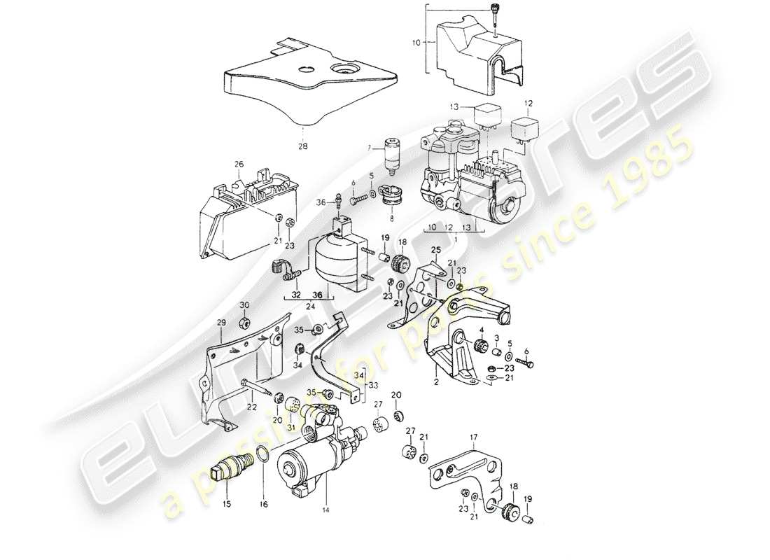 porsche 1992 (964) hydraulikaggregat - anti-blockiersystem -abs- - steuerung ersatzteildiagramm