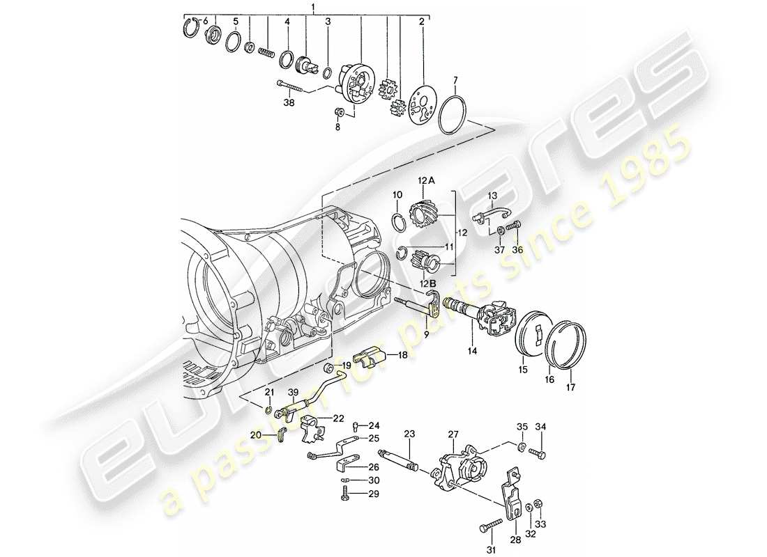 porsche 1988 (928) automatikgetriebe - getriebegehäuse - einbauteile teilediagramm