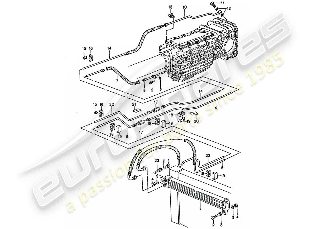 porsche 1995 (928) schaltgetriebe - ölkühlung - leitungen ersatzteildiagramm