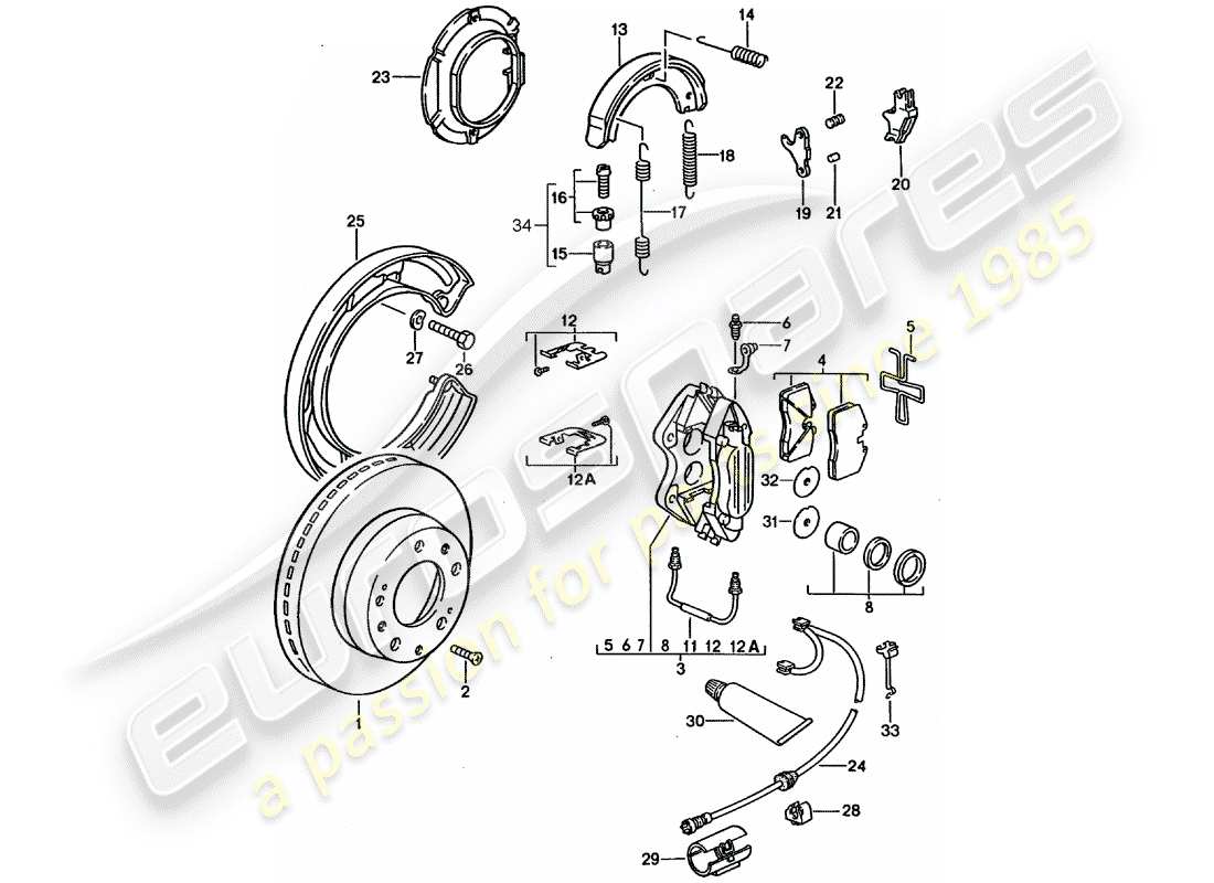 porsche 1995 (928) scheibenbremsen ersatzteildiagramm
