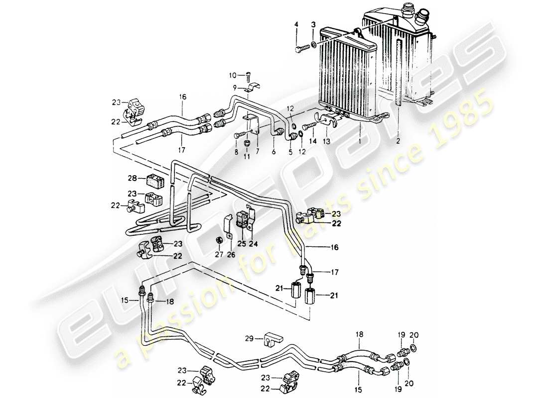 porsche 1994 (964) tiptronic - atf-kühler - atf-leitungen ersatzteildiagramm