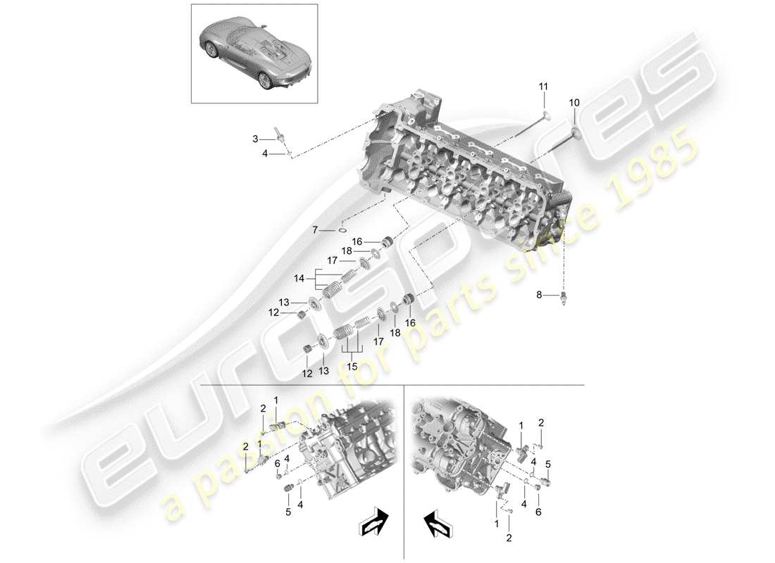 porsche 2015 (918 spyder) zylinderkopf teilediagramm