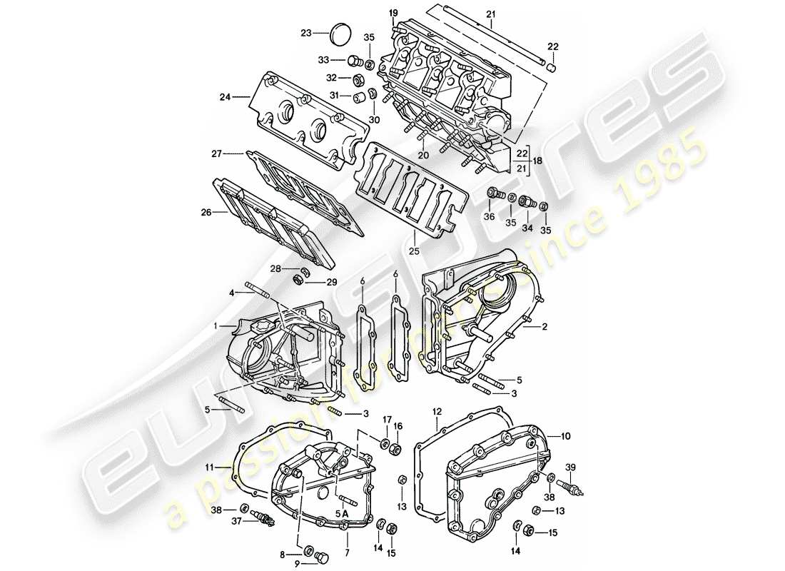 porsche 1984 (911) nockenwellengehäuse - kettengehäuse ersatzteildiagramm