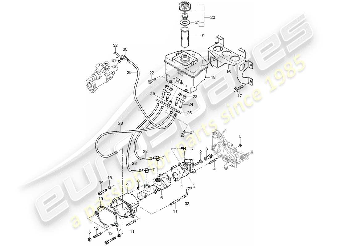 porsche 2004 (carrera gt) hauptbremszylinder - bremskraftverstärker - vorratsbehälter für - bremsflüssigkeit ersatzteildiagramm