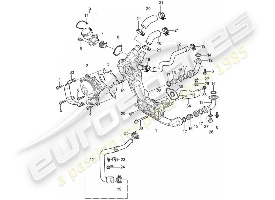 porsche 2007 (997-1 turbo / gt2) wasserpumpe teilediagramm