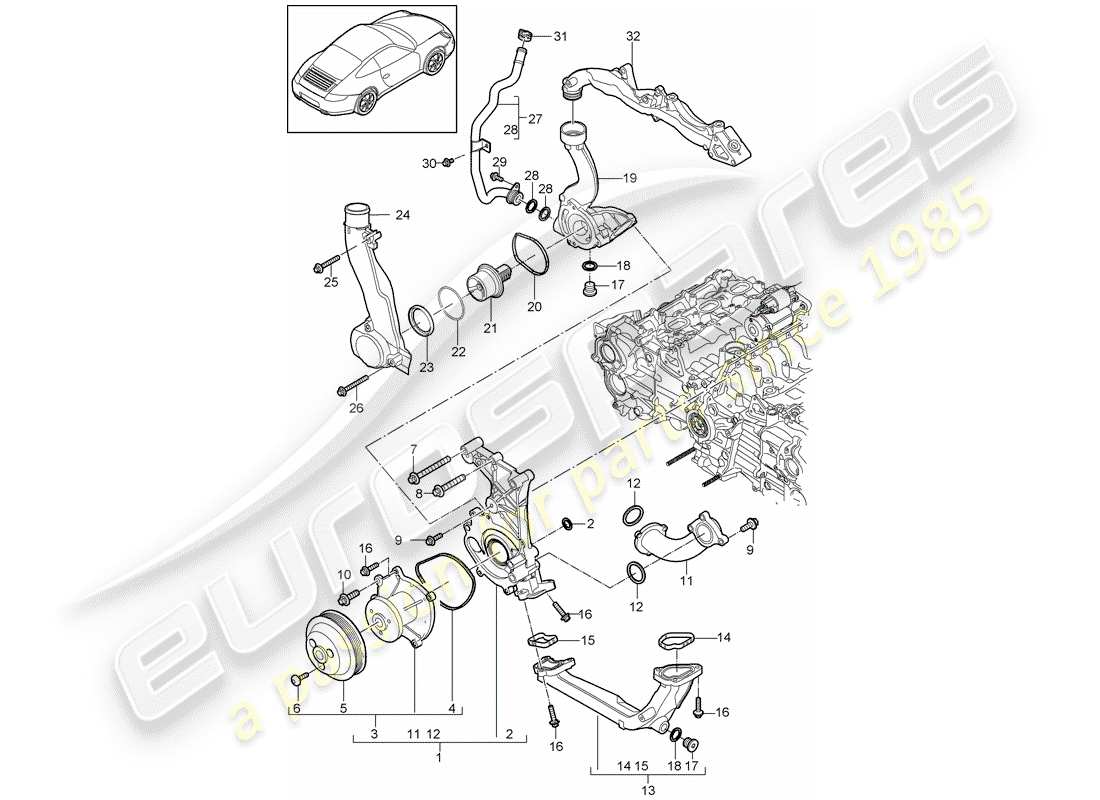 porsche 2009 (997-2) wasserpumpe teilediagramm