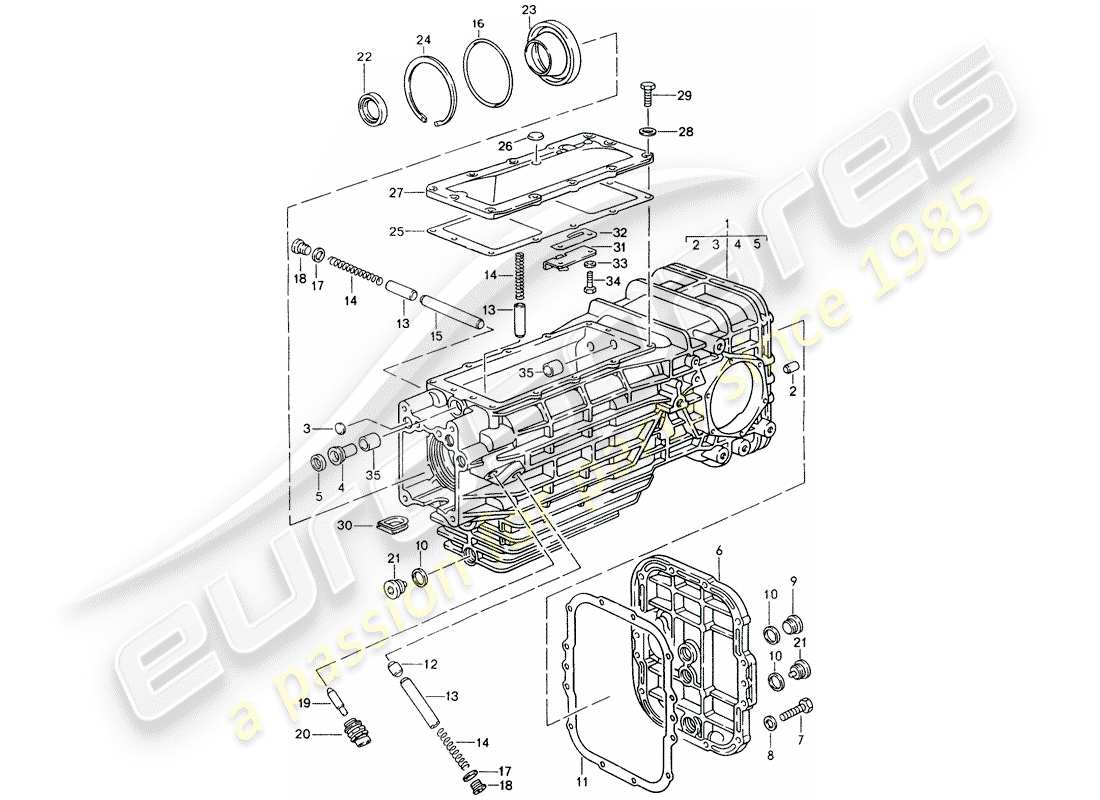 porsche 1994 (928) schaltgetriebe - ersatzgetriebe - getriebegehäuse ersatzteildiagramm