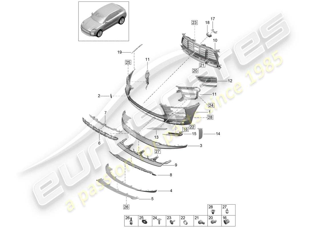 porsche 2019 (macan) stoßstange ersatzteildiagramm