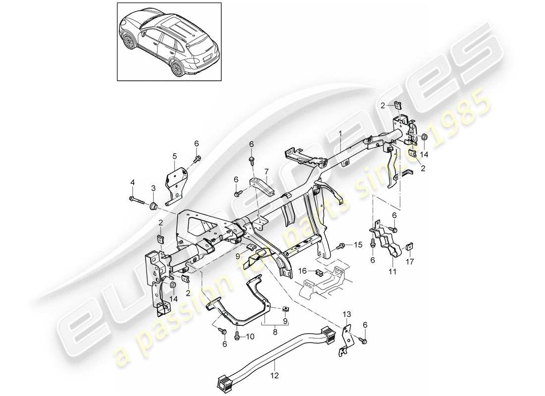 porsche 2013 (cayenne e2 92a) halterahmen ersatzteildiagramm