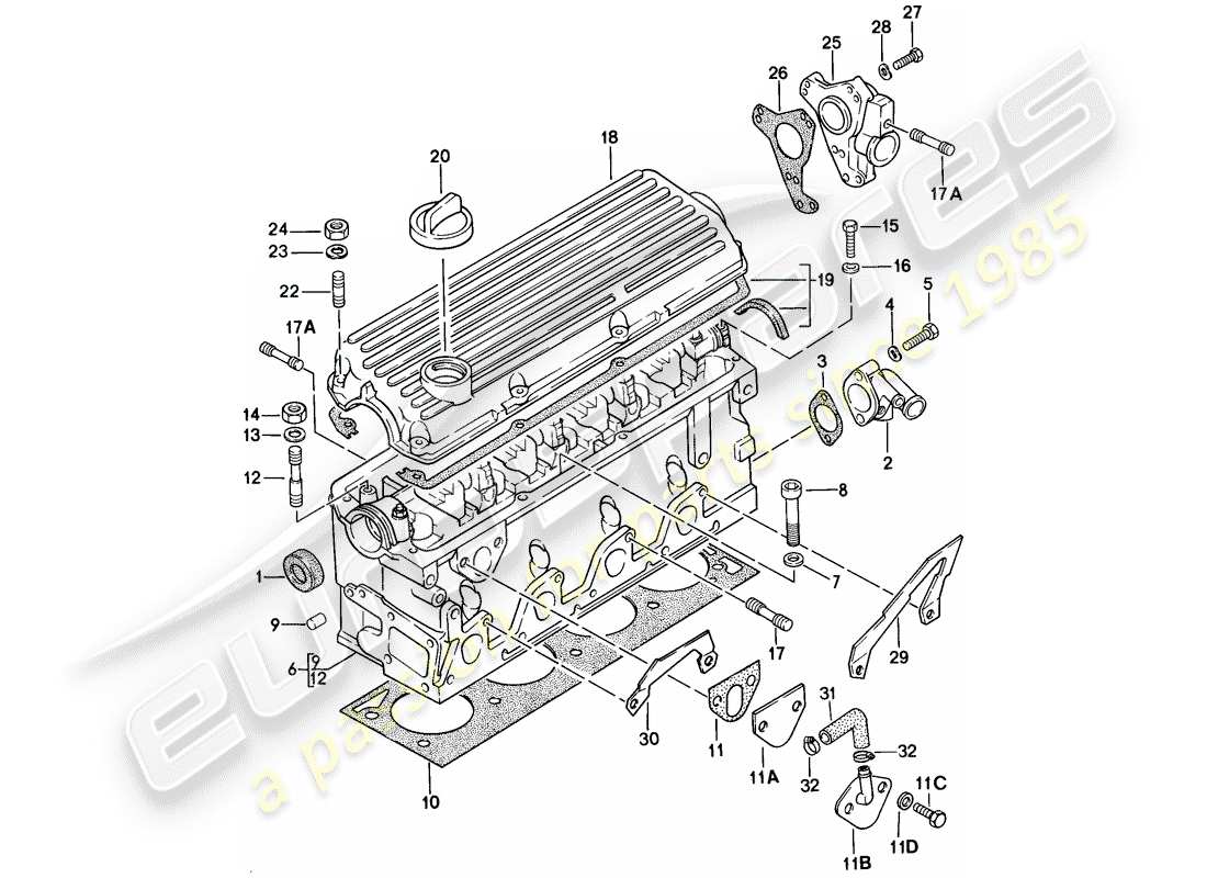 porsche 1976 (924) zylinderkopf teilediagramm