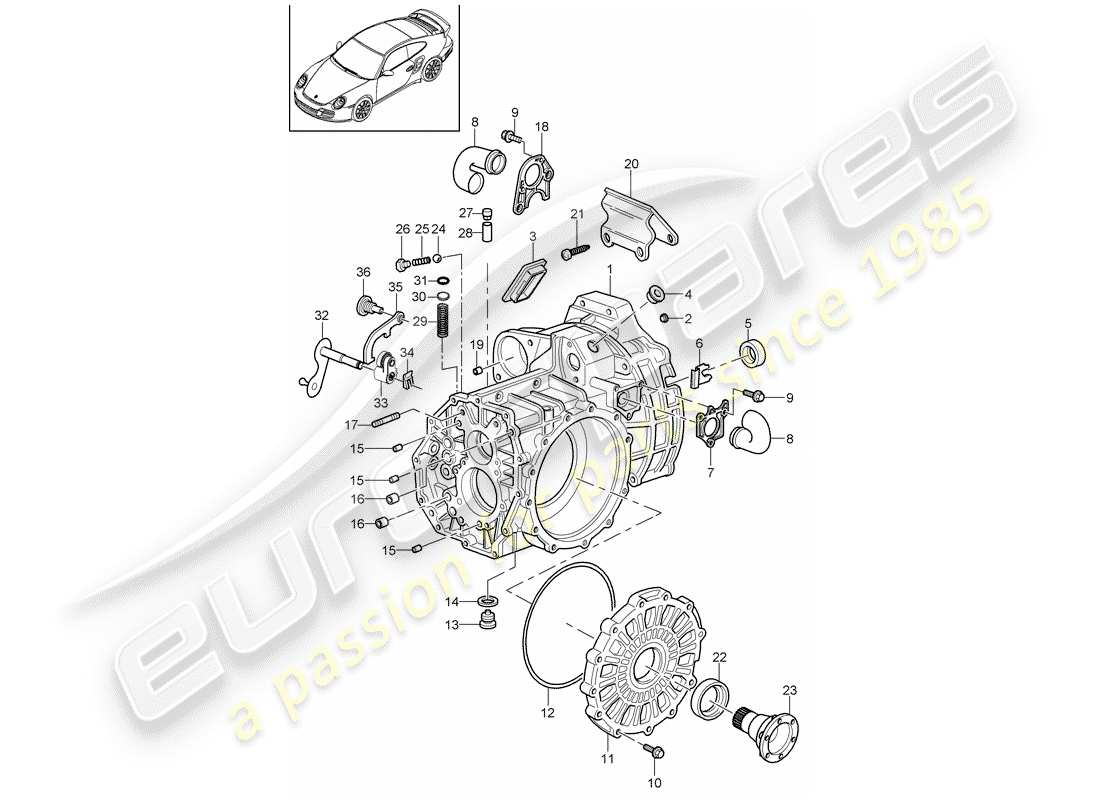 porsche 2011 (997-2 turbo / gt2 rs) getriebegehäuse - teilediagramm