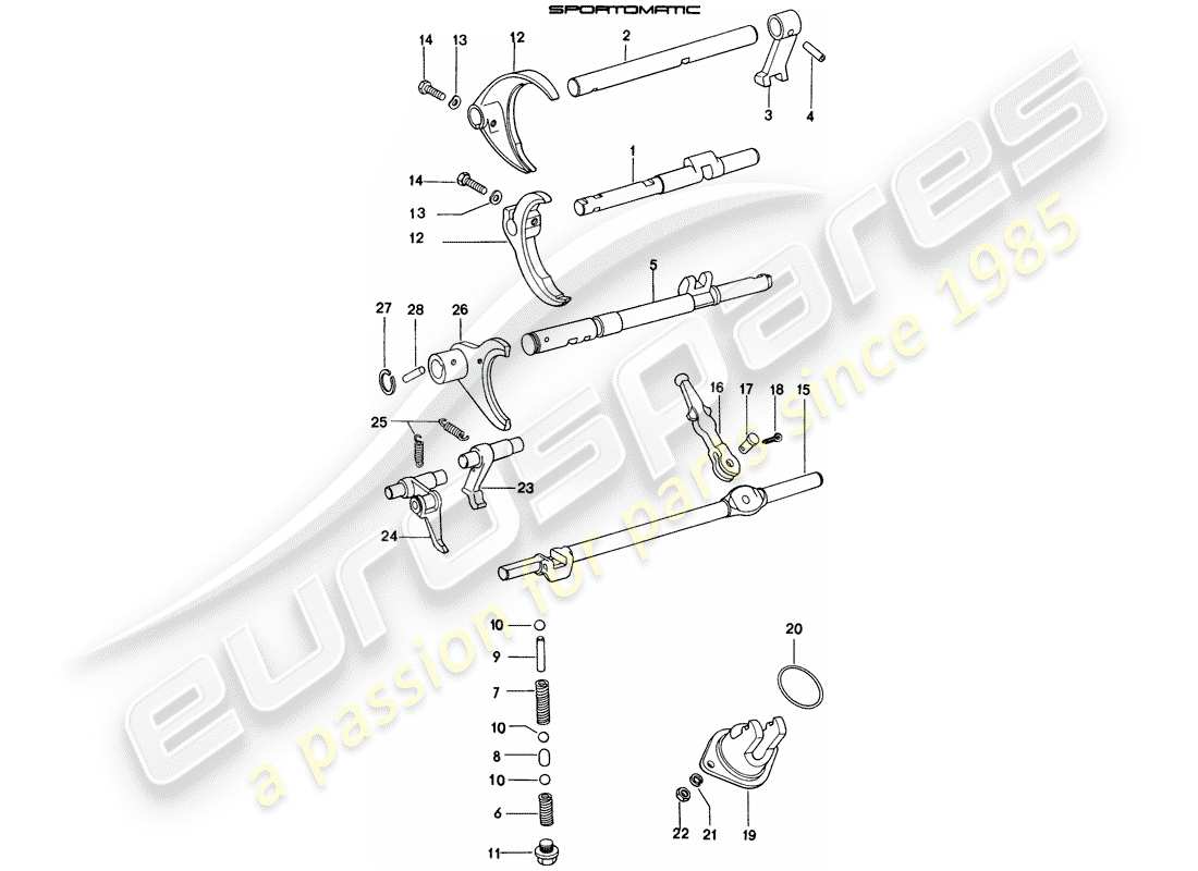 porsche 1976 (914) schaltstangen - schaltgabeln - differential ersatzteildiagramm