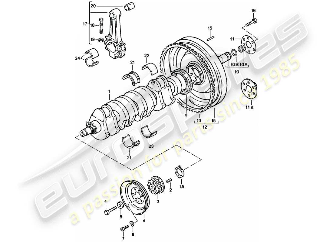 porsche 1985 (924) kurbelwelle - pleuelstange ersatzteildiagramm