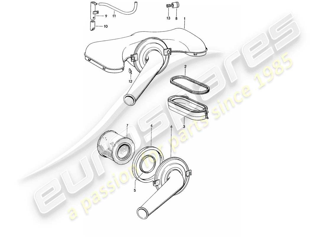 porsche 1973 (914) luftfiltersystem teilediagramm