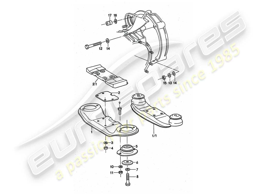 porsche 1975 (911 turbo) getriebeaufhängung teilediagramm