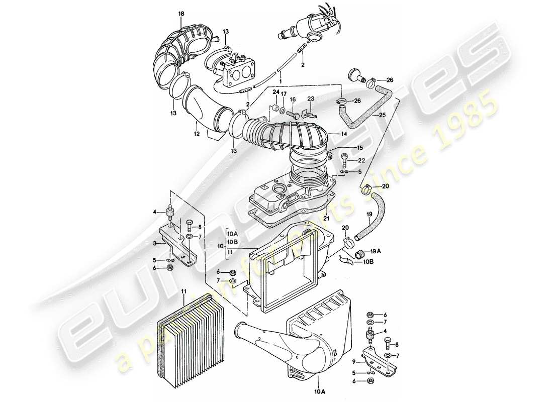porsche 1981 (924) luftfiltersystem teilediagramm