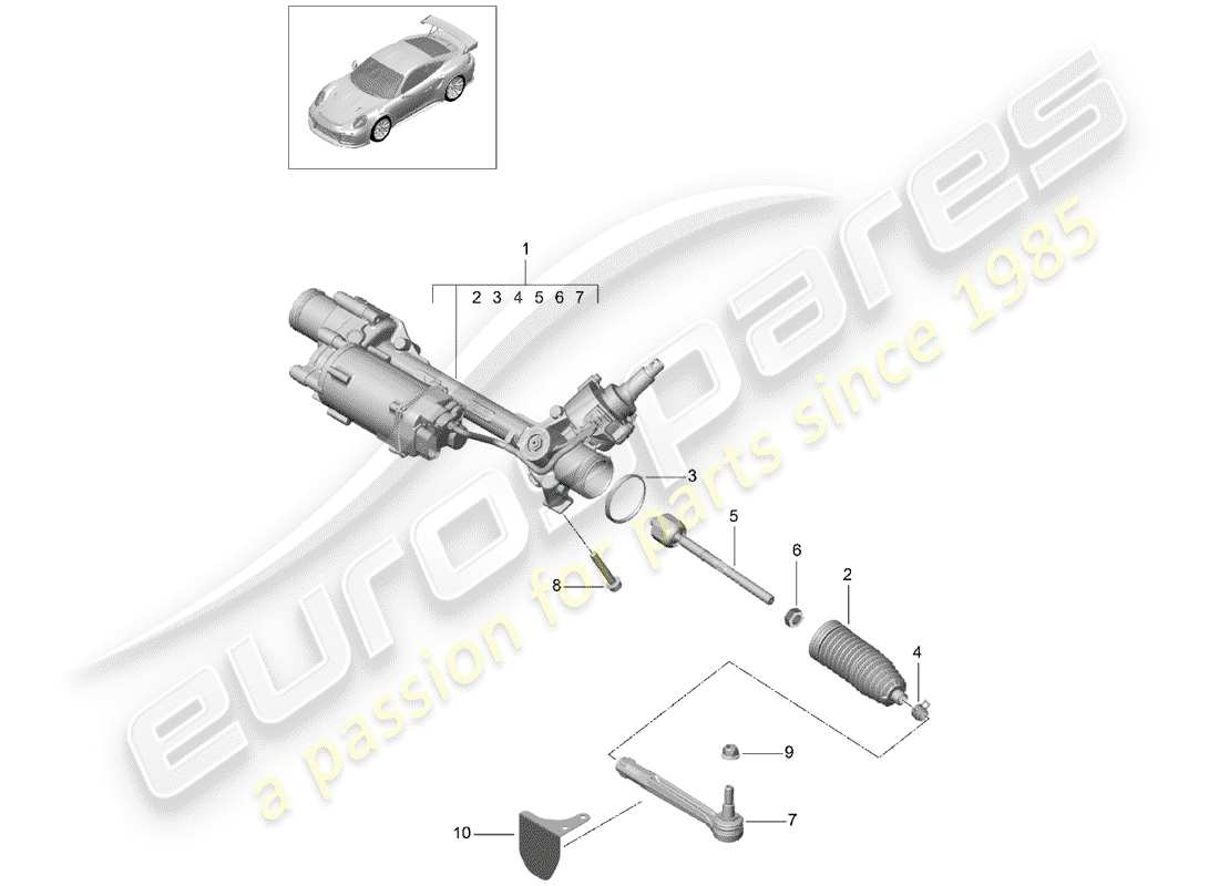 porsche 2020 (991-2 turbo) lenkgetriebe teilediagramm