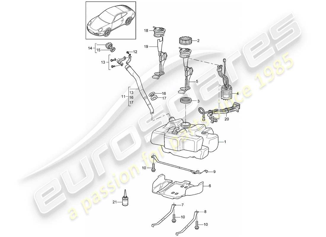 porsche 2009 (997-2) kraftstofftank teilediagramm