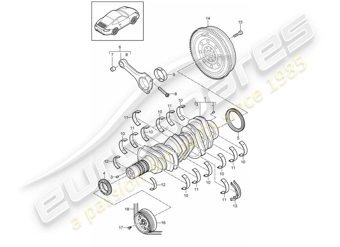 porsche 2009 (997-2) kurbelwelle teilediagramm