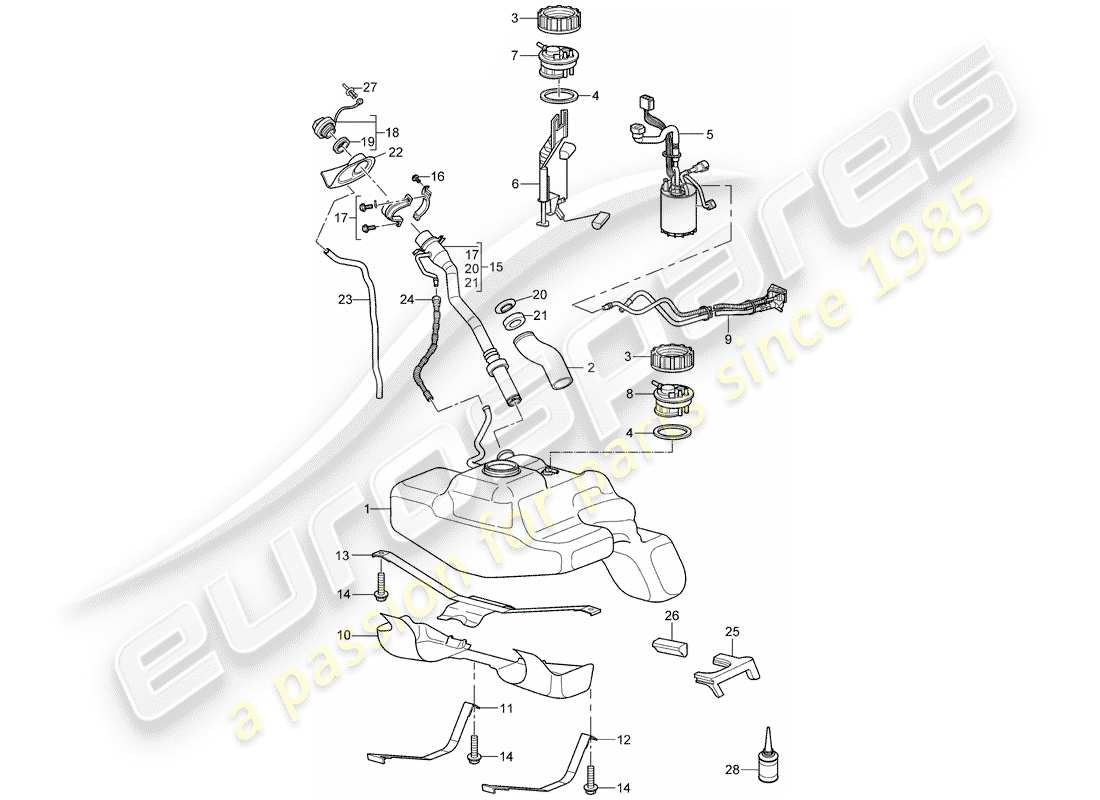 porsche 2007 (997-1 turbo / gt2) kraftstofftank teilediagramm
