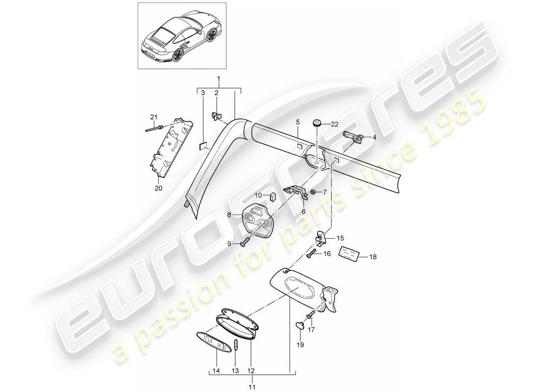 porsche 2013 (997-2 turbo / gt2 rs) a-säule teilediagramm