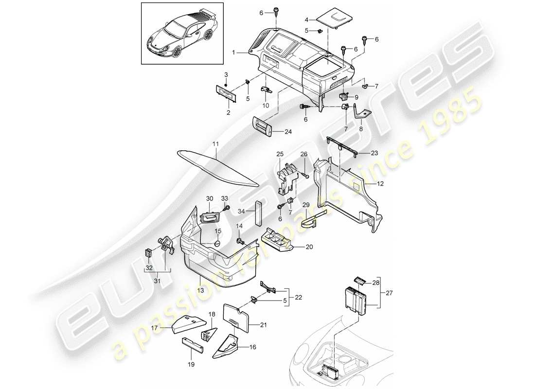 porsche 2008 (997-1 gt3) gepäckraum ersatzteildiagramm